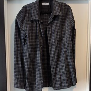 Calvin Klein Men's Black and Gray Plaid Lightweight Shirt Jacket